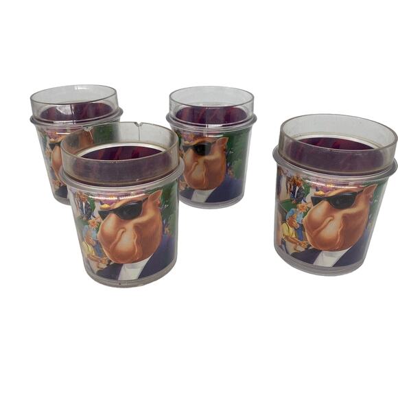 Vintage 1980's Joe Camel Hard Plastic Thermo Serv Drink Glasses Cups Set Of 4 - Picture 1 of 7